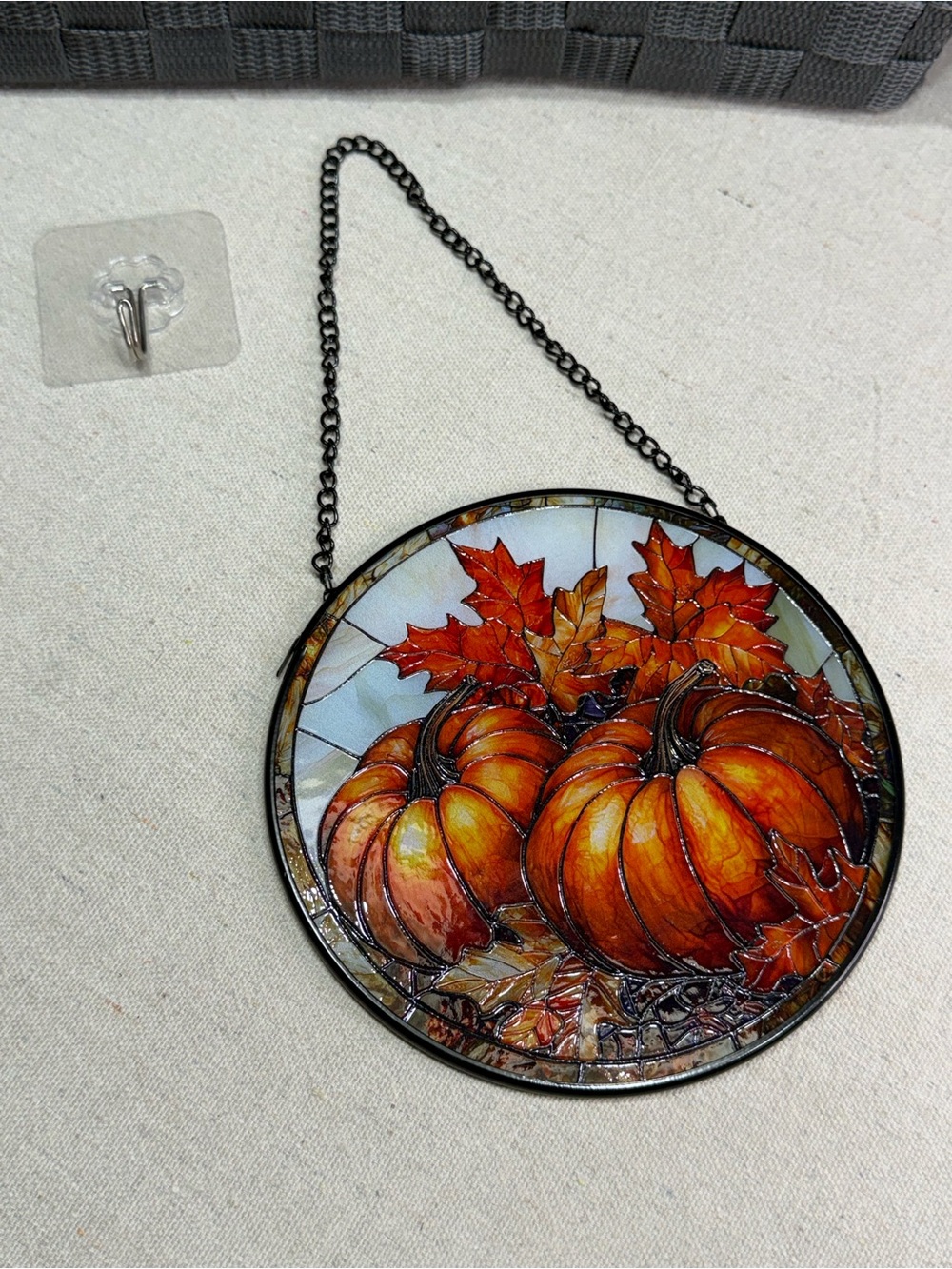 Pumpkin Maple Leaf Stained Glass Window Hanging Fall Suncatcher Gift